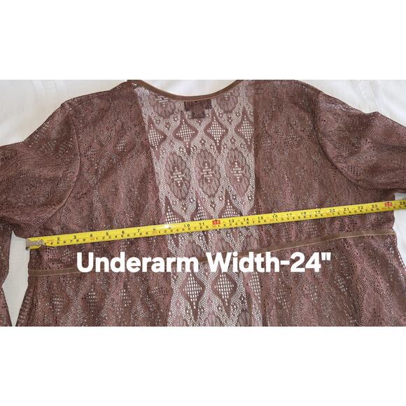 Vintage Lace Cardigan Kimono Top Sz 18/20 Medium Brown Fringe Boho Hippie USA - Picture 15 of 16